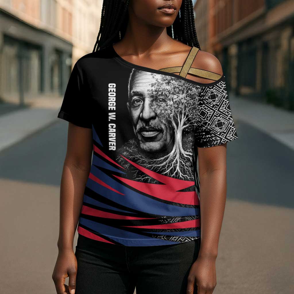 George Washington Carver Cross Shoulder Shirt with Tree Portrait Illustration, Nature Is the Greatest Teacher Quote - African Pride