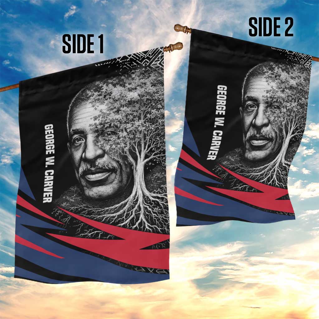 George Washington Carver Garden Flag with Tree Portrait Illustration, Nature Is the Greatest Teacher Quote - African Pride