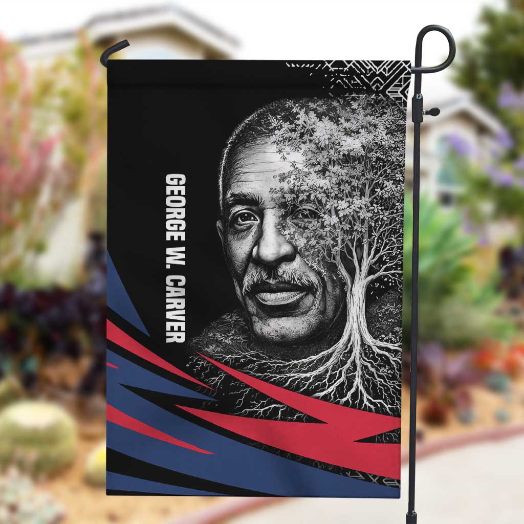 George Washington Carver Garden Flag with Tree Portrait Illustration, Nature Is the Greatest Teacher Quote - African Pride