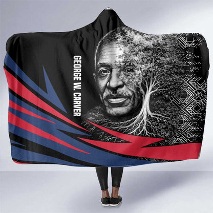 George Washington Carver Hooded Blanket with Tree Portrait Illustration, Nature Is the Greatest Teacher Quote - African Pride