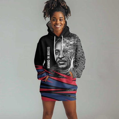 George Washington Carver Hoodie Dress with Tree Portrait Illustration, Nature Is the Greatest Teacher Quote - African Pride
