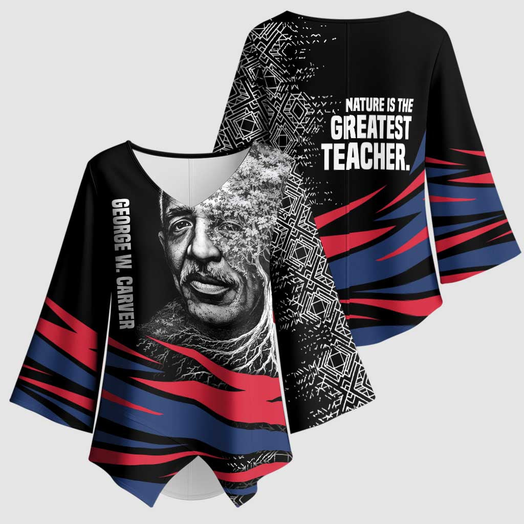 George Washington Carver Kimono Sleeve Blouse with Tree Portrait Illustration, Nature Is the Greatest Teacher Quote - African Pride