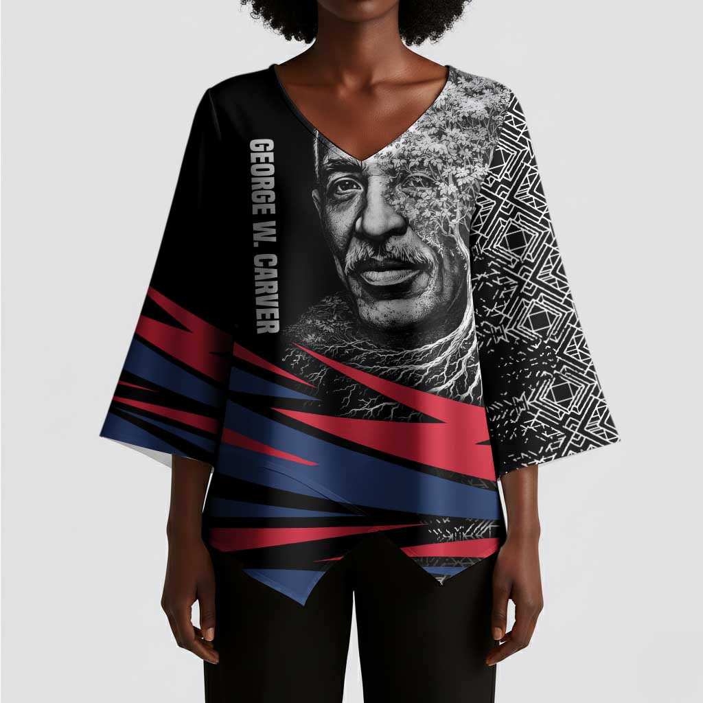 George Washington Carver Kimono Sleeve Blouse with Tree Portrait Illustration, Nature Is the Greatest Teacher Quote - African Pride