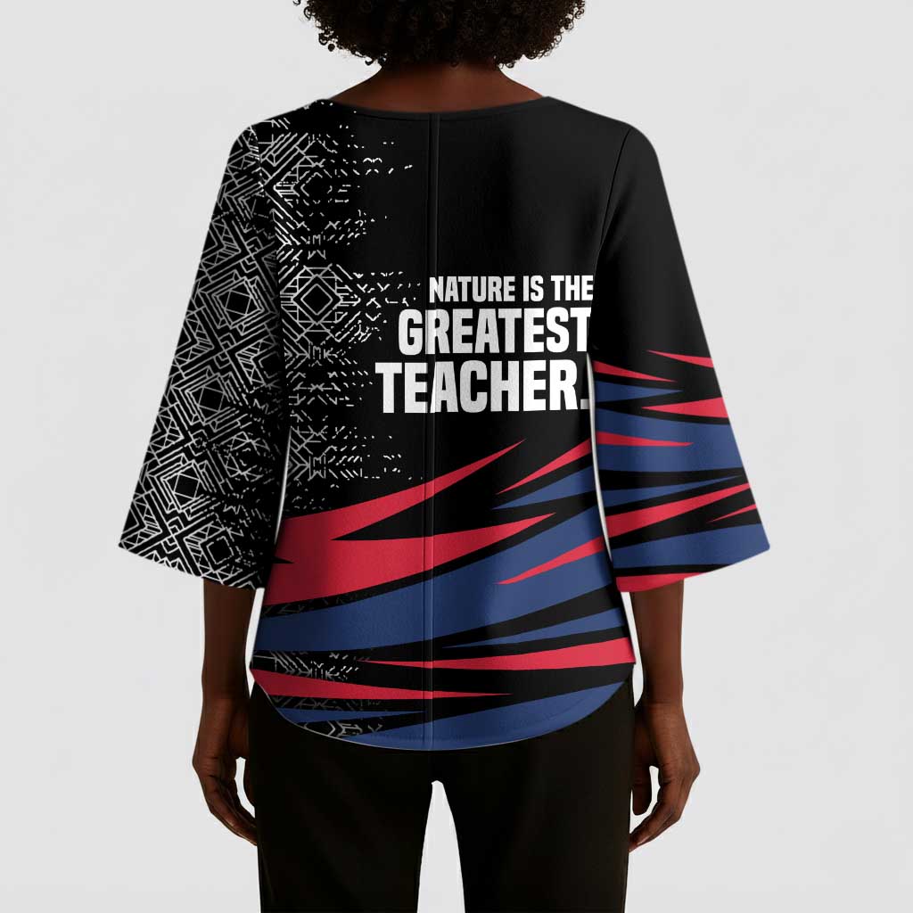 George Washington Carver Kimono Sleeve Blouse with Tree Portrait Illustration, Nature Is the Greatest Teacher Quote - African Pride