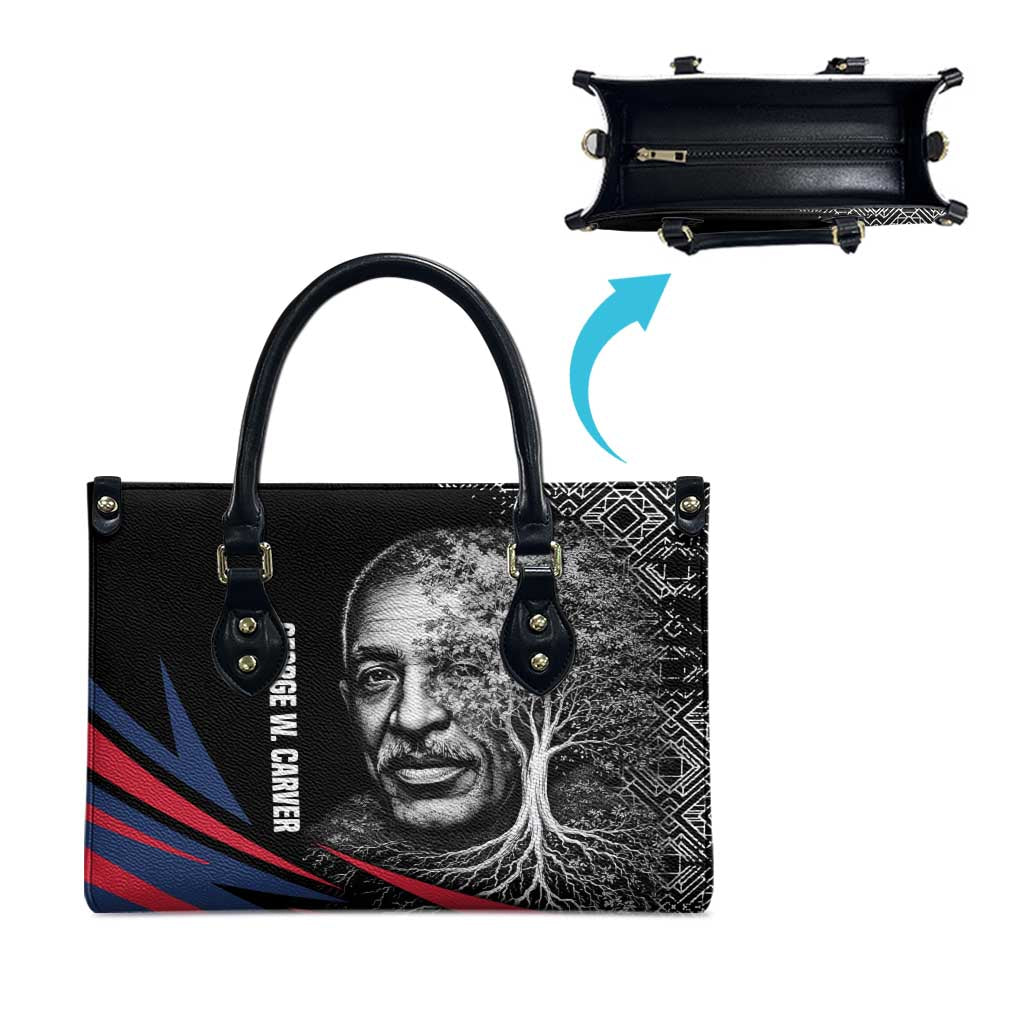 George Washington Carver Leather Bag with Tree Portrait Illustration, Nature Is the Greatest Teacher Quote - African Pride