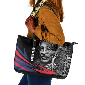 George Washington Carver Leather Tote Bag with Tree Portrait Illustration, Nature Is the Greatest Teacher Quote - African Pride