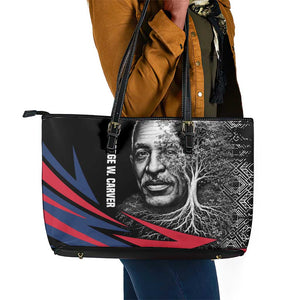 George Washington Carver Leather Tote Bag with Tree Portrait Illustration, Nature Is the Greatest Teacher Quote - African Pride