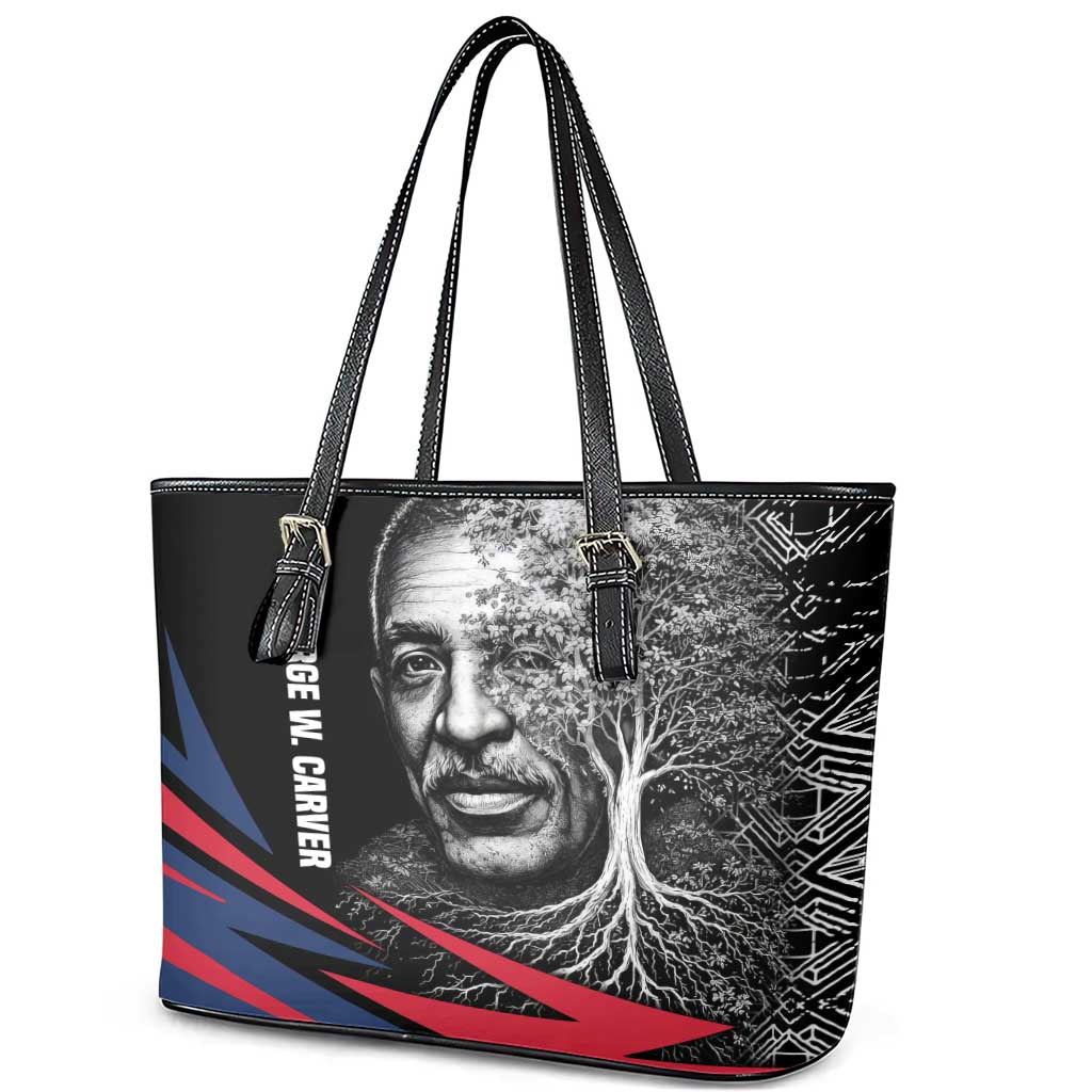George Washington Carver Leather Tote Bag with Tree Portrait Illustration, Nature Is the Greatest Teacher Quote - African Pride