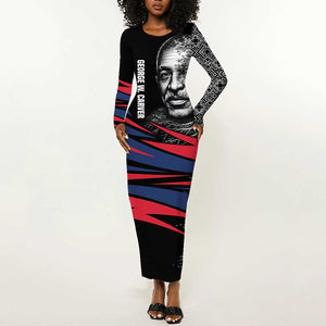 George Washington Carver Long Sleeve Bodycon Dress with Tree Portrait Illustration, Nature Is the Greatest Teacher Quote - African Pride