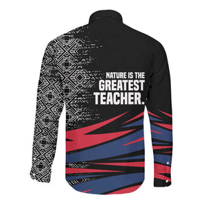 George Washington Carver Long Sleeve Button Shirt with Tree Portrait Illustration, Nature Is the Greatest Teacher Quote - African Pride
