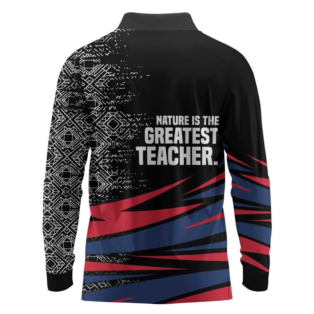 George Washington Carver Long Sleeve Polo Shirt with Tree Portrait Illustration, Nature Is the Greatest Teacher Quote - African Pride