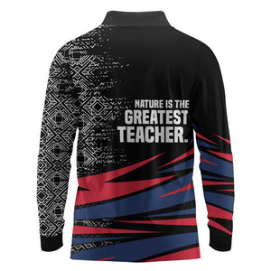 George Washington Carver Long Sleeve Polo Shirt with Tree Portrait Illustration, Nature Is the Greatest Teacher Quote - African Pride