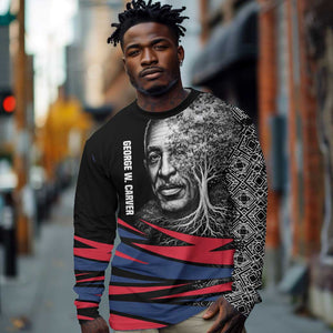 George Washington Carver Long Sleeve Shirt with Tree Portrait Illustration, Nature Is the Greatest Teacher Quote - African Pride