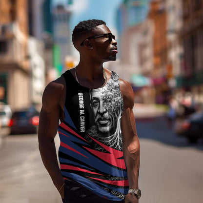 George Washington Carver Men Tank Top with Tree Portrait Illustration, Nature Is the Greatest Teacher Quote - African Pride