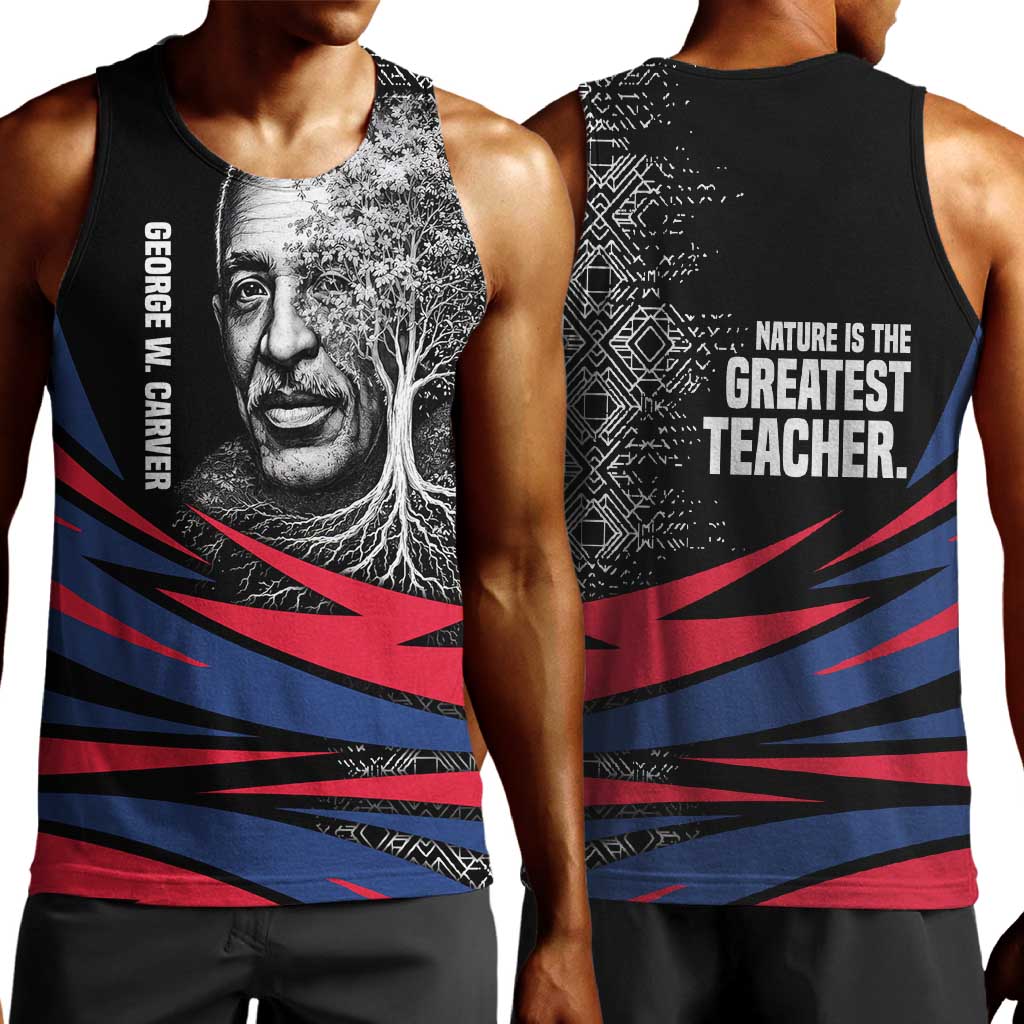 George Washington Carver Men Tank Top with Tree Portrait Illustration, Nature Is the Greatest Teacher Quote - African Pride