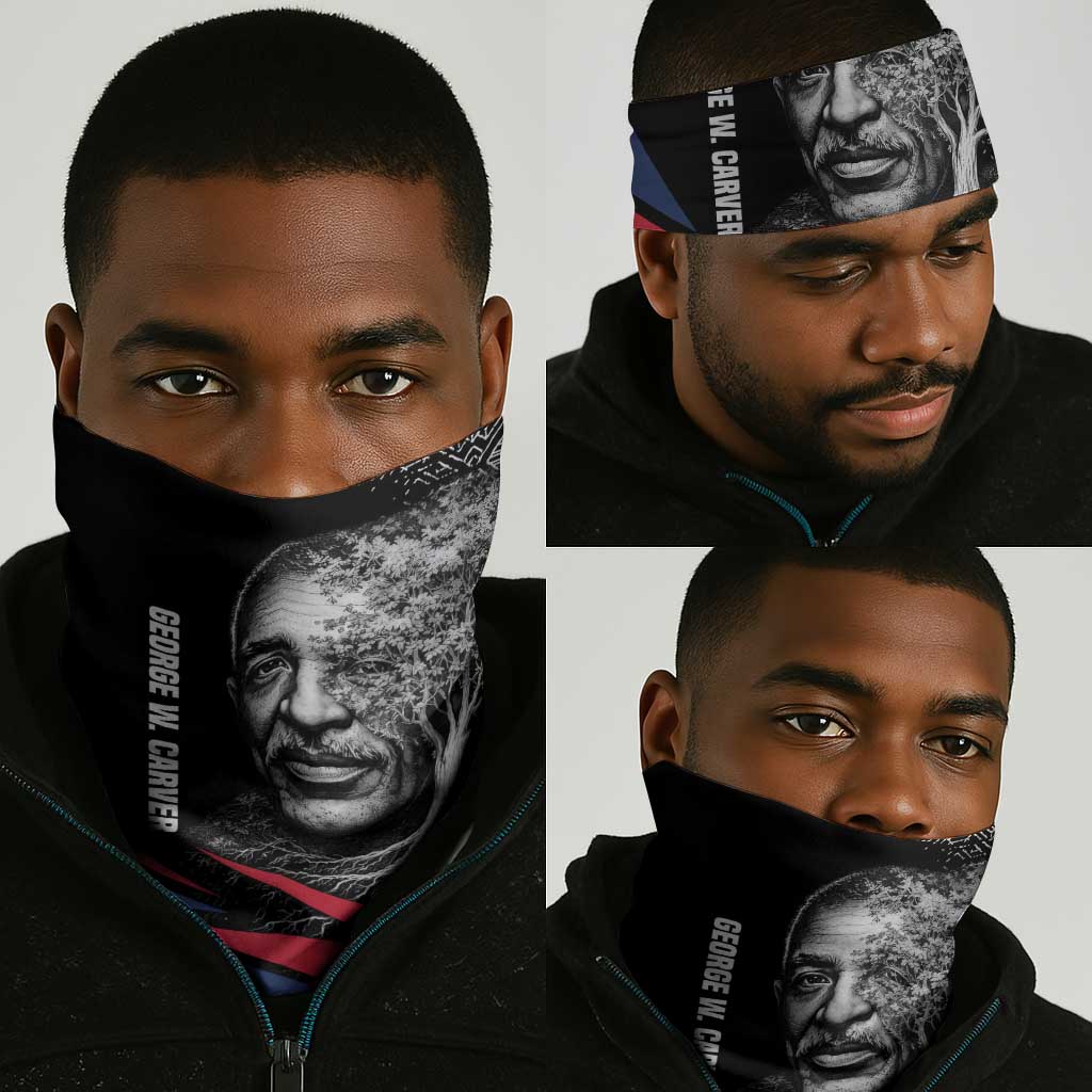 George Washington Carver Neck Gaiter with Tree Portrait Illustration, Nature Is the Greatest Teacher Quote - African Pride
