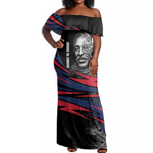 George Washington Carver Off Shoulder Maxi Dress with Tree Portrait Illustration, Nature Is the Greatest Teacher Quote - African Pride
