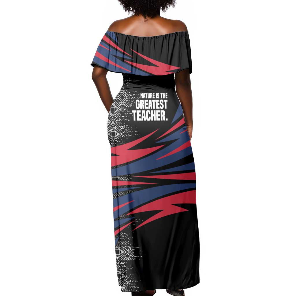 George Washington Carver Off Shoulder Maxi Dress with Tree Portrait Illustration, Nature Is the Greatest Teacher Quote - African Pride