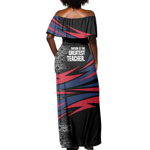 George Washington Carver Off Shoulder Maxi Dress with Tree Portrait Illustration, Nature Is the Greatest Teacher Quote - African Pride