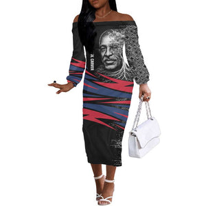 George Washington Carver Off The Shoulder Long Sleeve Dress with Tree Portrait Illustration, Nature Is the Greatest Teacher Quote - African Pride