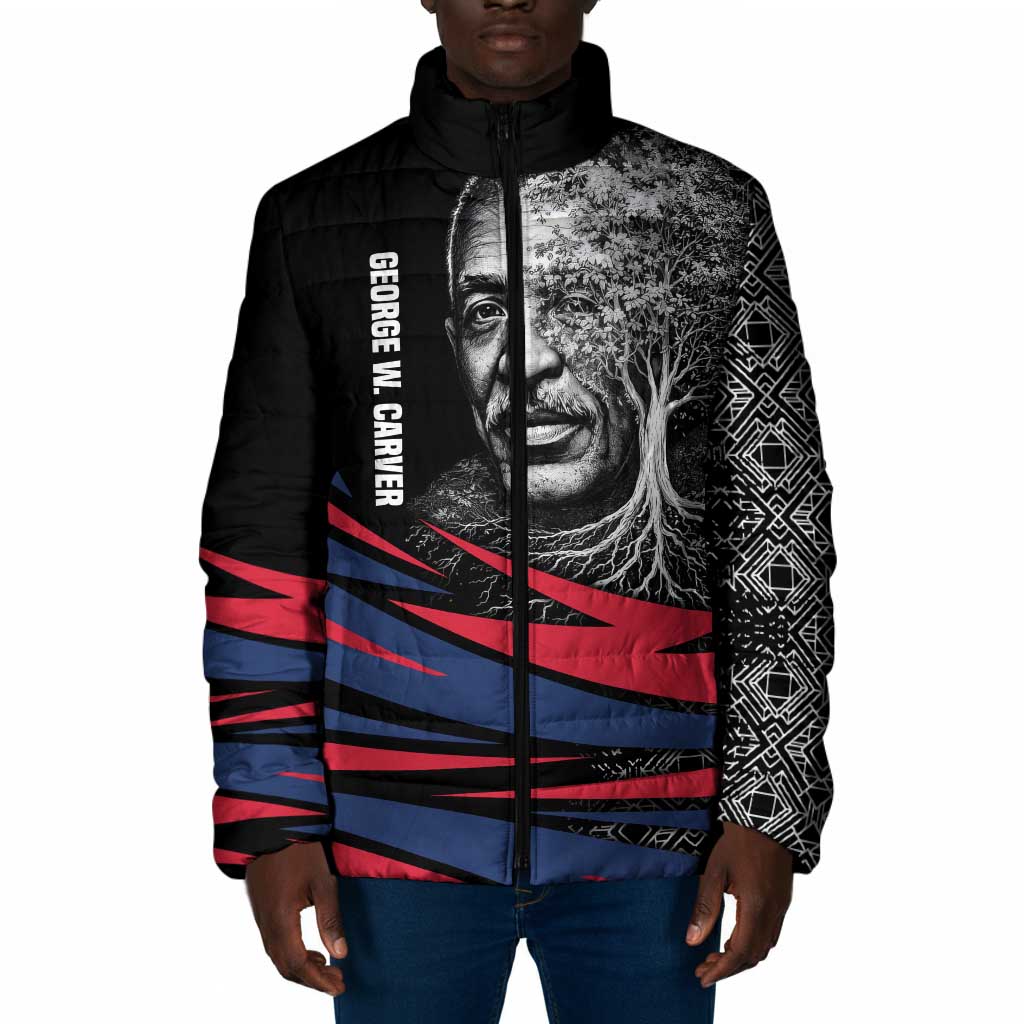 George Washington Carver Padded Jacket with Tree Portrait Illustration, Nature Is the Greatest Teacher Quote - African Pride