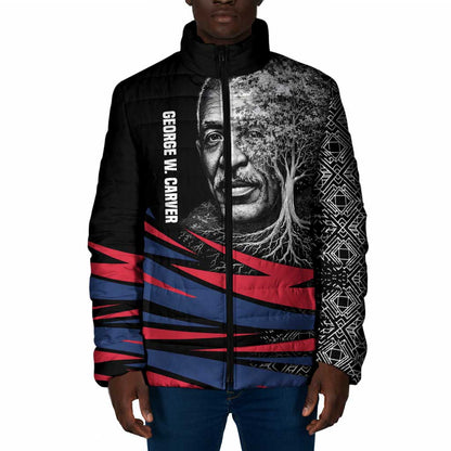 George Washington Carver Padded Jacket with Tree Portrait Illustration, Nature Is the Greatest Teacher Quote - African Pride