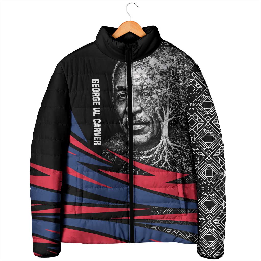 George Washington Carver Padded Jacket with Tree Portrait Illustration, Nature Is the Greatest Teacher Quote - African Pride
