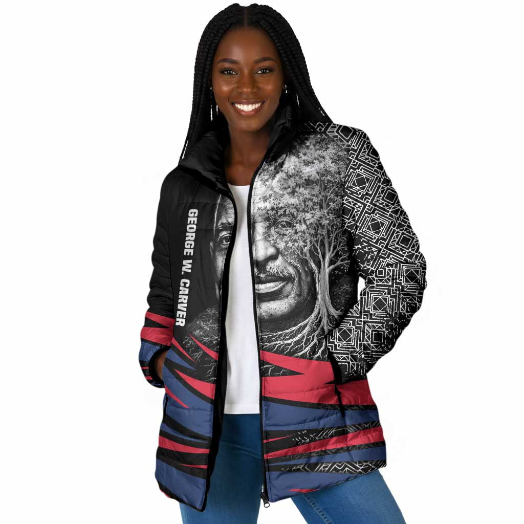 George Washington Carver Padded Jacket with Tree Portrait Illustration, Nature Is the Greatest Teacher Quote - African Pride