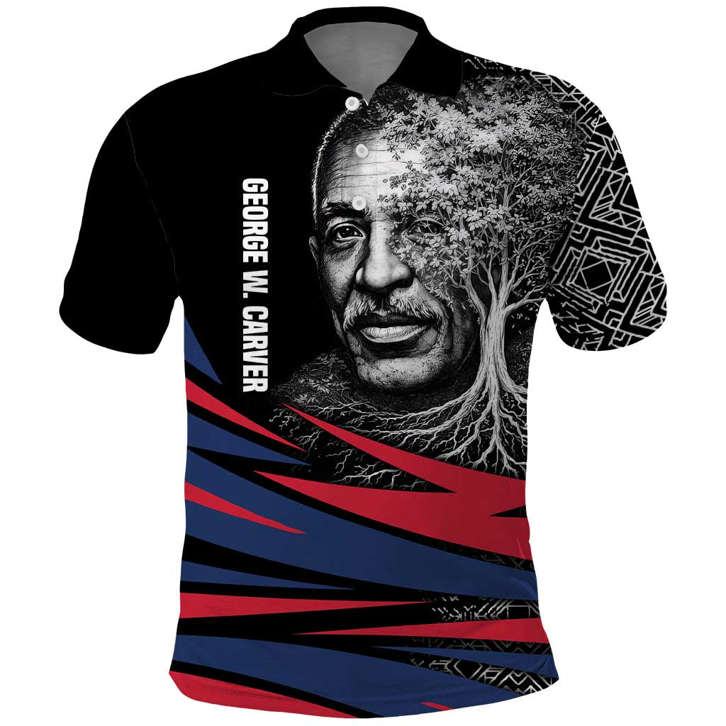 George Washington Carver Polo Shirt with Tree Portrait Illustration, Nature Is the Greatest Teacher Quote - African Pride