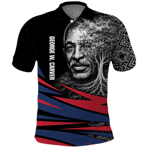 George Washington Carver Polo Shirt with Tree Portrait Illustration, Nature Is the Greatest Teacher Quote - African Pride