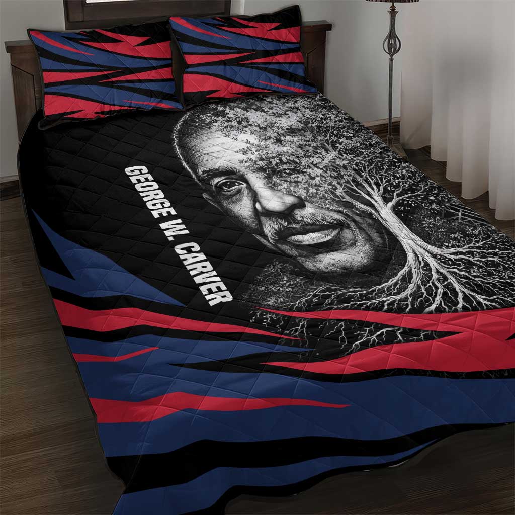 George Washington Carver Quilt Bed Set with Tree Portrait Illustration, Nature Is the Greatest Teacher Quote - African Pride