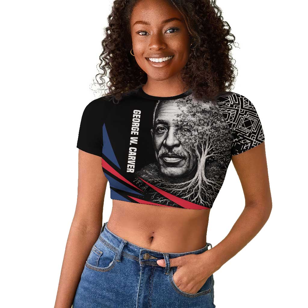 George Washington Carver Raglan Cropped T shirt with Tree Portrait Illustration, Nature Is the Greatest Teacher Quote - African Pride