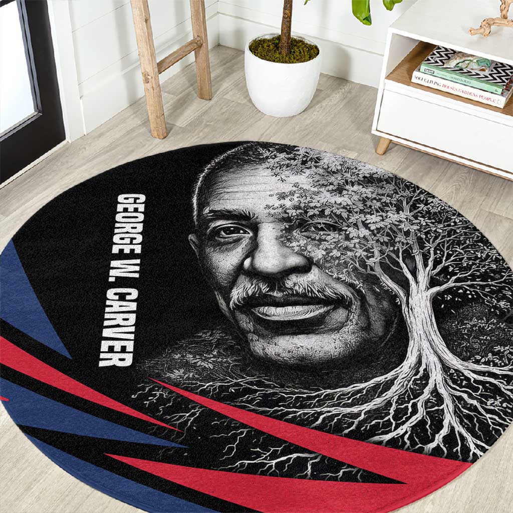 George Washington Carver Round Carpet with Tree Portrait Illustration, Nature Is the Greatest Teacher Quote - African Pride