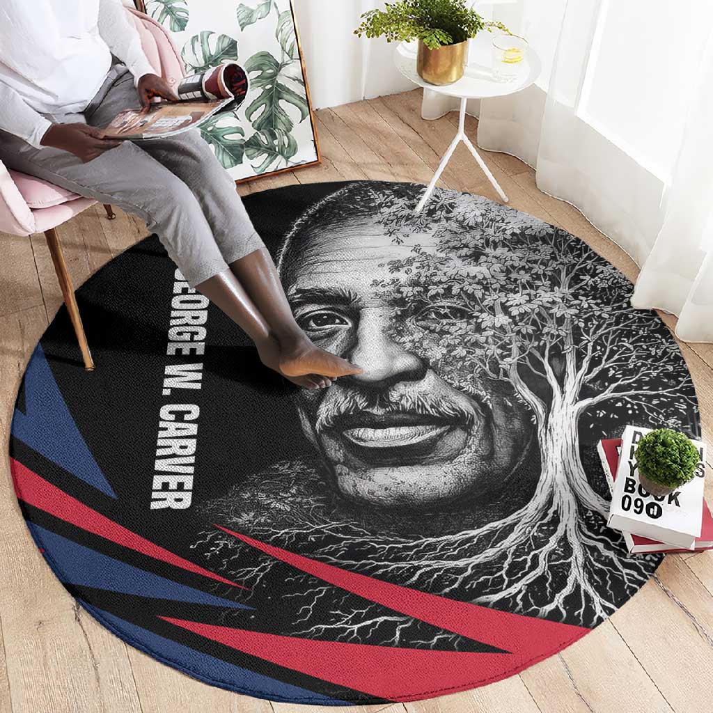 George Washington Carver Round Carpet with Tree Portrait Illustration, Nature Is the Greatest Teacher Quote - African Pride