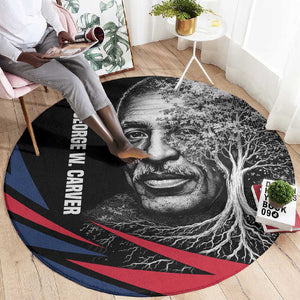 George Washington Carver Round Carpet with Tree Portrait Illustration, Nature Is the Greatest Teacher Quote - African Pride