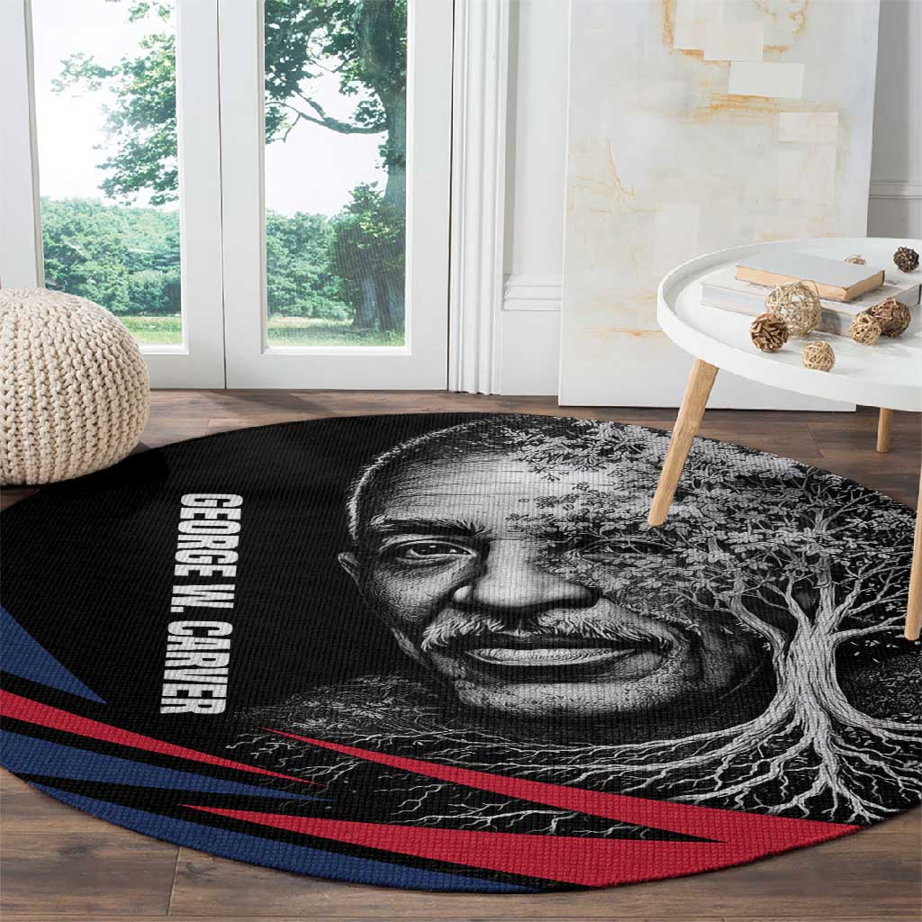 George Washington Carver Round Carpet with Tree Portrait Illustration, Nature Is the Greatest Teacher Quote - African Pride