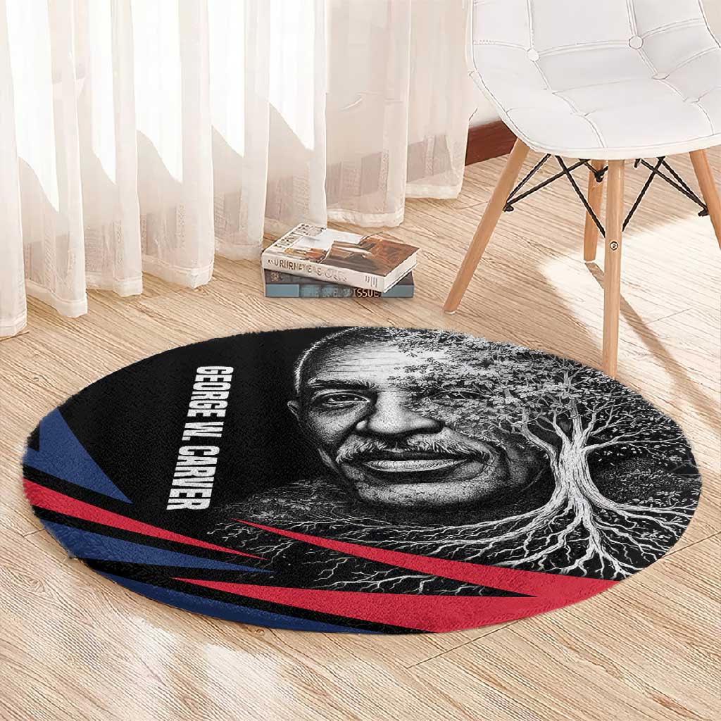 George Washington Carver Round Carpet with Tree Portrait Illustration, Nature Is the Greatest Teacher Quote - African Pride