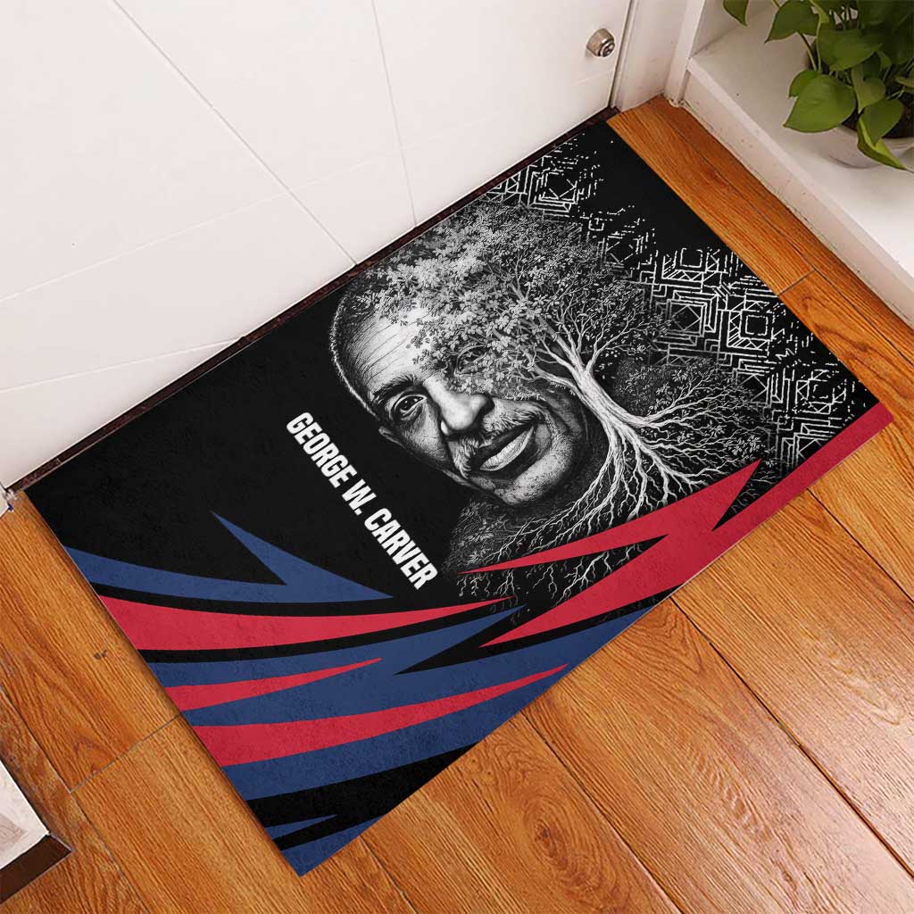George Washington Carver Rubber Doormat with Tree Portrait Illustration, Nature Is the Greatest Teacher Quote - African Pride