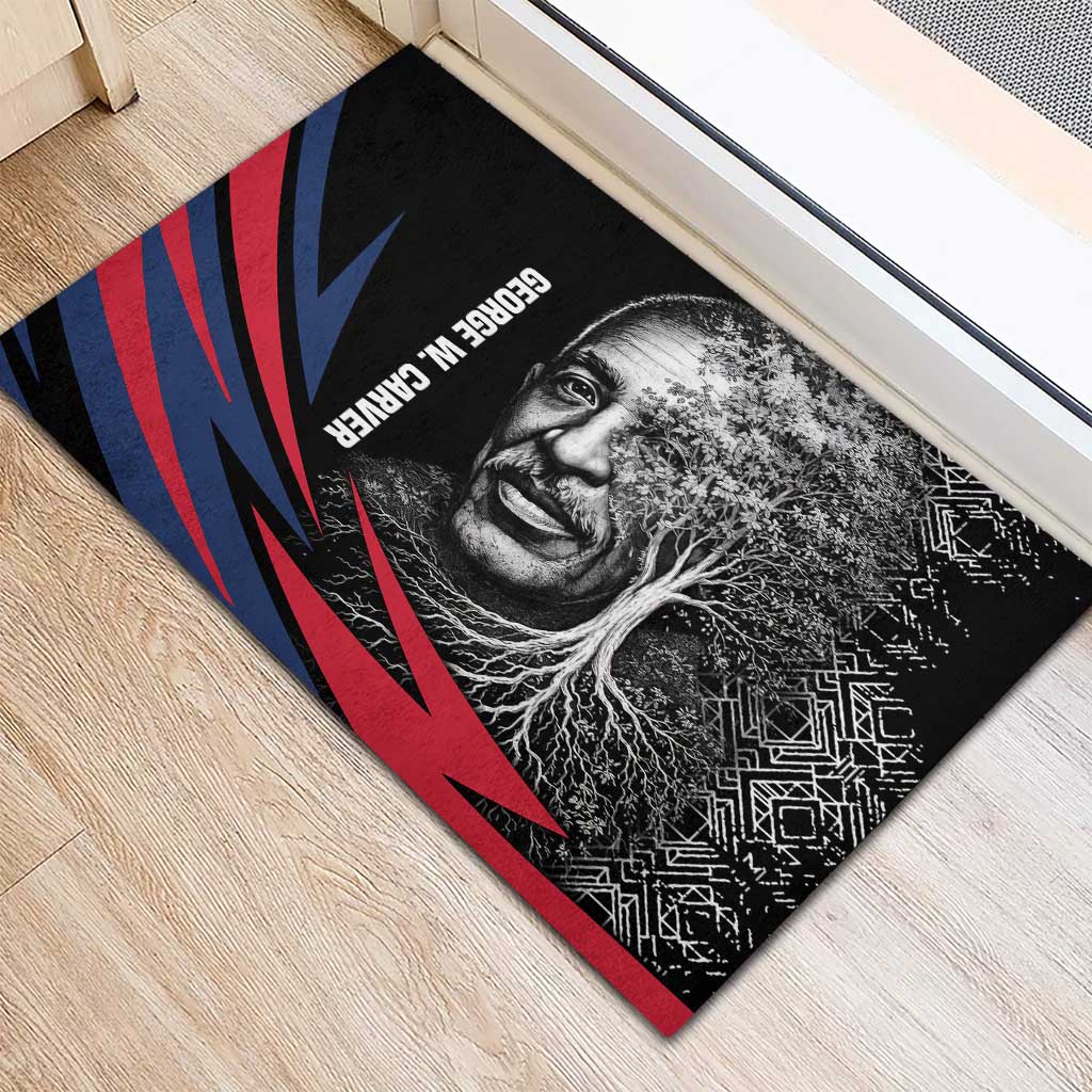 George Washington Carver Rubber Doormat with Tree Portrait Illustration, Nature Is the Greatest Teacher Quote - African Pride