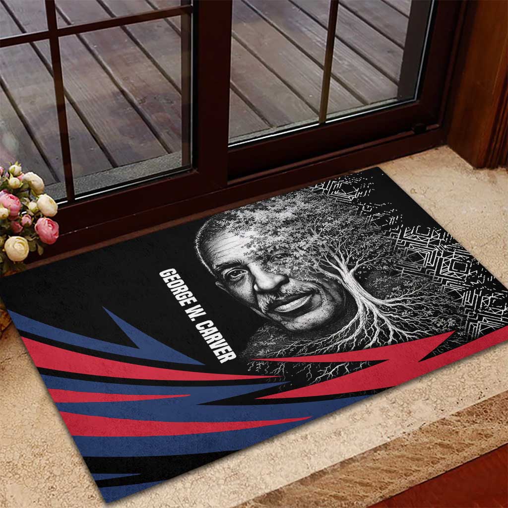 George Washington Carver Rubber Doormat with Tree Portrait Illustration, Nature Is the Greatest Teacher Quote - African Pride