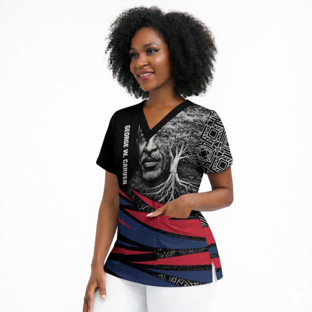 George Washington Carver Scrub Top with Tree Portrait Illustration, Nature Is the Greatest Teacher Quote - African Pride