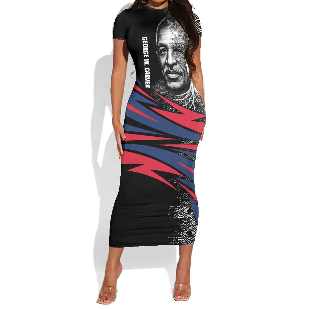 George Washington Carver Short Sleeve Bodycon Dress with Tree Portrait Illustration, Nature Is the Greatest Teacher Quote - African Pride