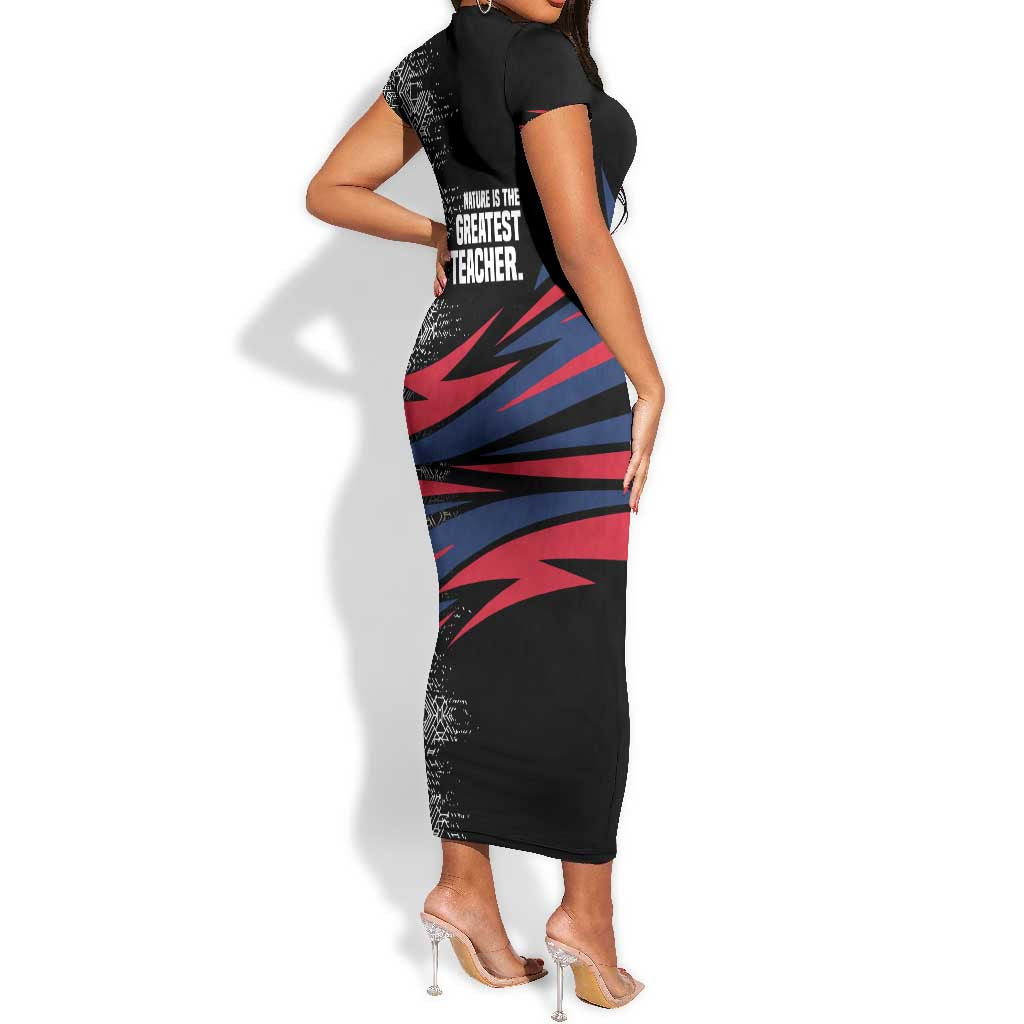 George Washington Carver Short Sleeve Bodycon Dress with Tree Portrait Illustration, Nature Is the Greatest Teacher Quote - African Pride