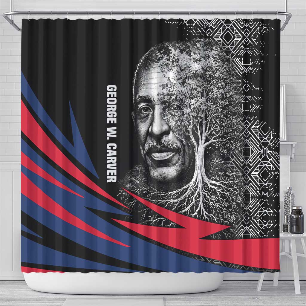 George Washington Carver Shower Curtain with Tree Portrait Illustration, Nature Is the Greatest Teacher Quote - African Pride