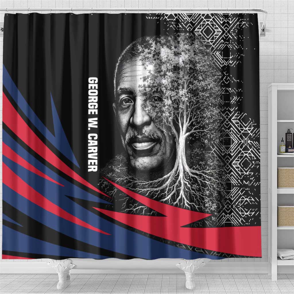 George Washington Carver Shower Curtain with Tree Portrait Illustration, Nature Is the Greatest Teacher Quote - African Pride