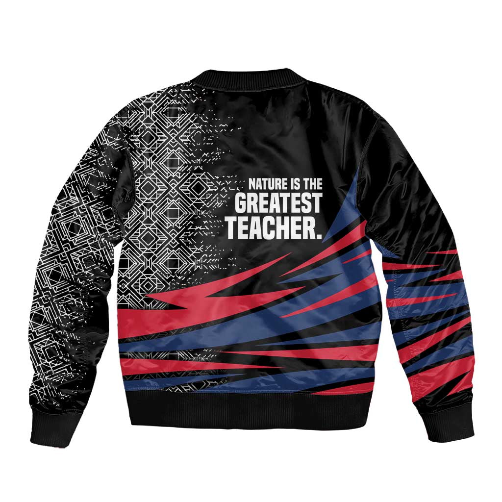 George Washington Carver Sleeve Zip Bomber Jacket with Tree Portrait Illustration, Nature Is the Greatest Teacher Quote - African Pride