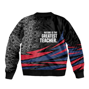 George Washington Carver Sleeve Zip Bomber Jacket with Tree Portrait Illustration, Nature Is the Greatest Teacher Quote - African Pride
