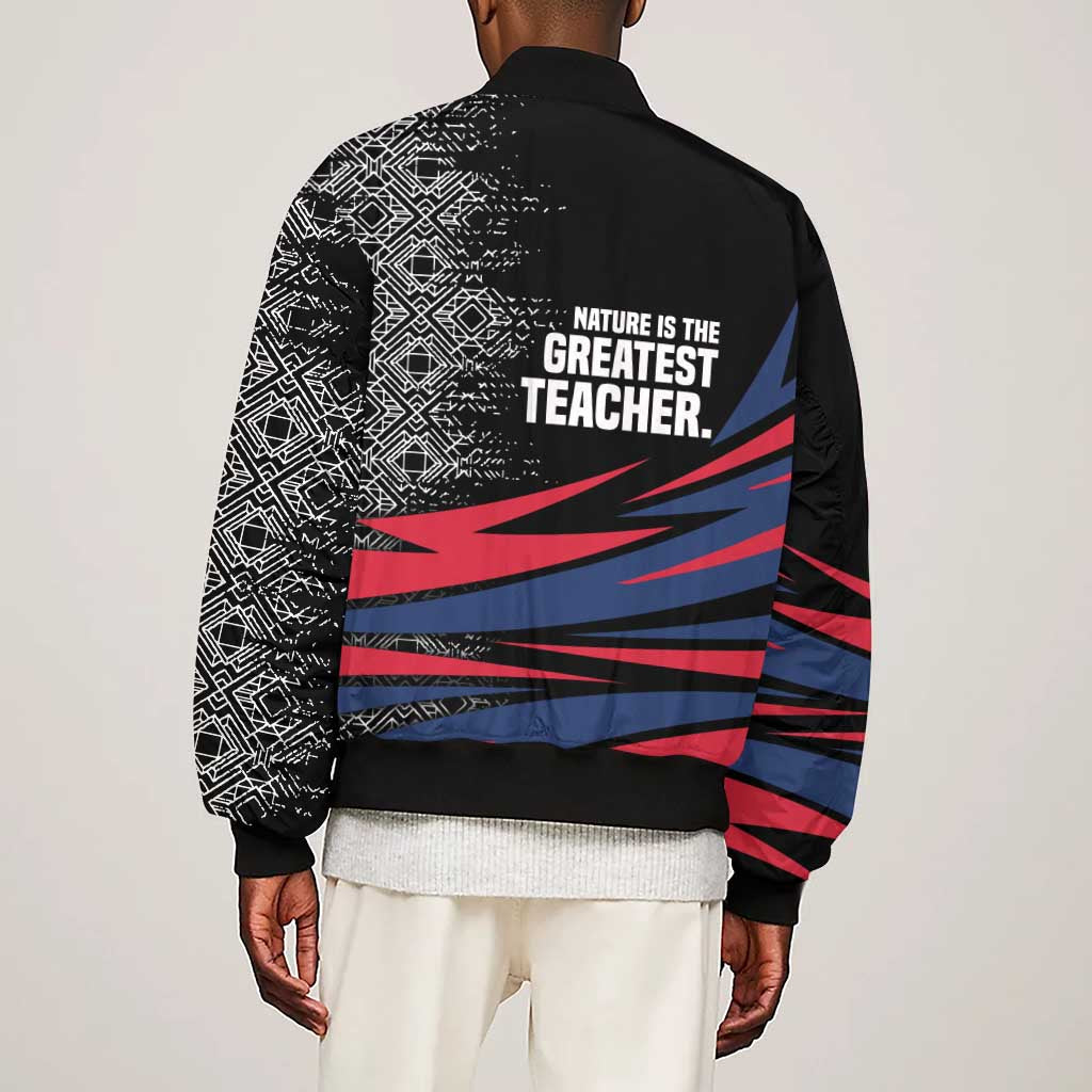 George Washington Carver Sleeve Zip Bomber Jacket with Tree Portrait Illustration, Nature Is the Greatest Teacher Quote - African Pride