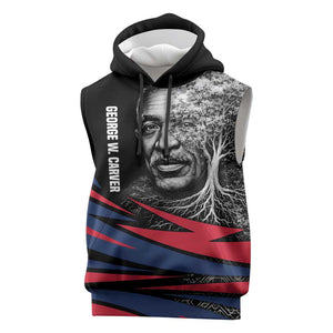 George Washington Carver Sleeveless Hoodie with Tree Portrait Illustration, Nature Is the Greatest Teacher Quote - African Pride