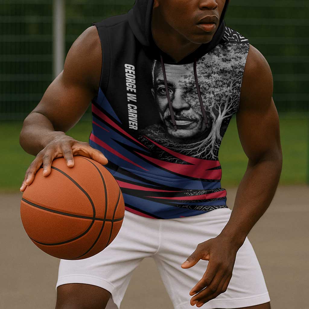 George Washington Carver Sleeveless Hoodie with Tree Portrait Illustration, Nature Is the Greatest Teacher Quote - African Pride